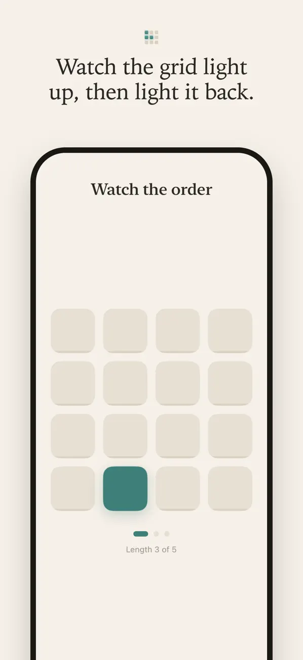 Memory grid game Lattern showing a grid of cells lighting up in sequence